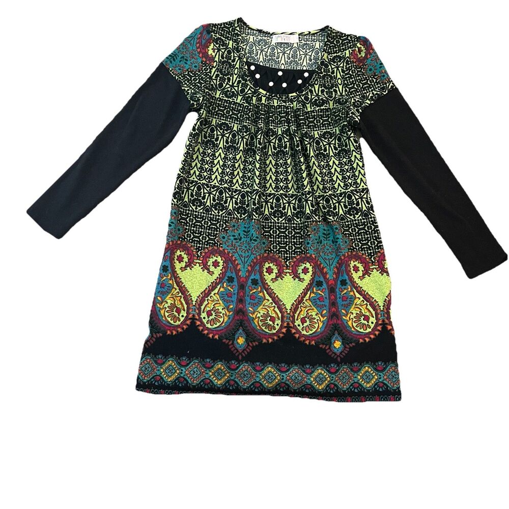 Funky People Dress Large Paisley‎ Neon Green Black